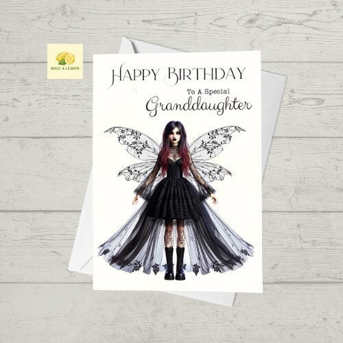 Birthday card, Granddaughter birthday card, Goth Birthday card, Gothic Birthday card, Fairy Birthday Card, Card for her Birthday,