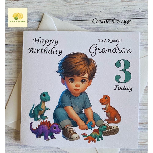 2nd Birthday card, for boy, for ANY Relation, Great Grandson, Grandson, Son, Great Nephew, Nephew, Godson, him, Two Today, gift, dinosaurs,
