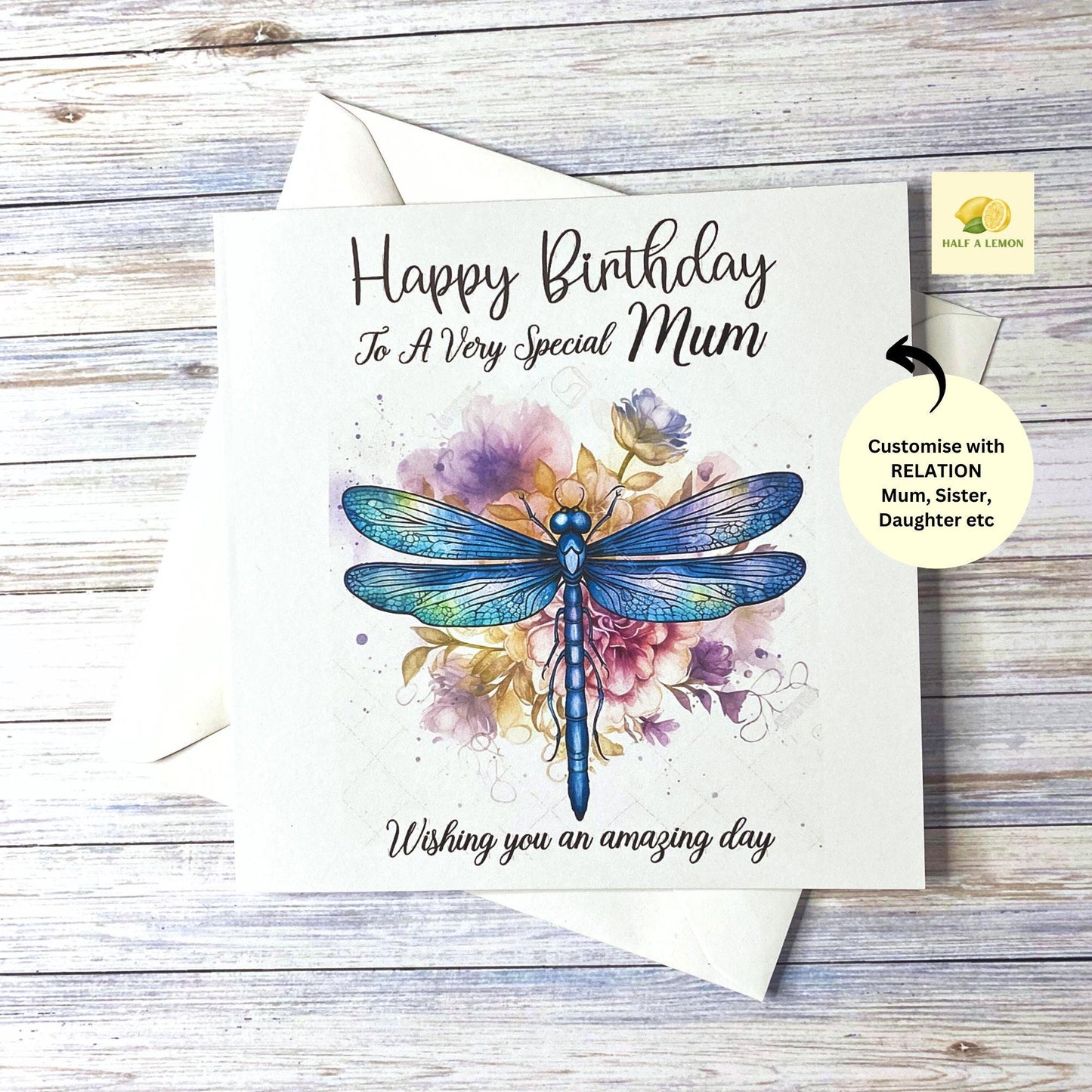 Birthday card for Mum, Mom, Mam, Nan, Nannie, Gran, Wife, Daughter, Daughter-in-law, Sister, Niece, cards for her, Dragonfly card, gift