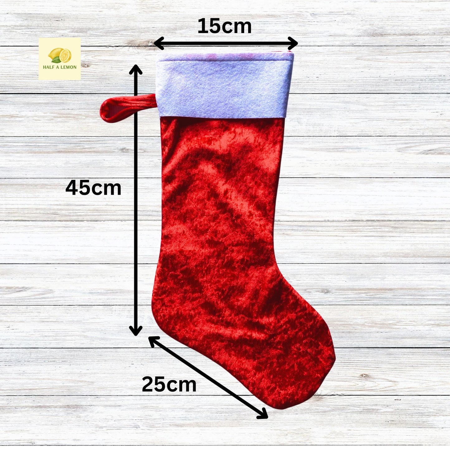 Personalised Christmas Stockings, Red Velvet Stocking, Standard Size 45cm x 25cm x 15cm - Fully Lined