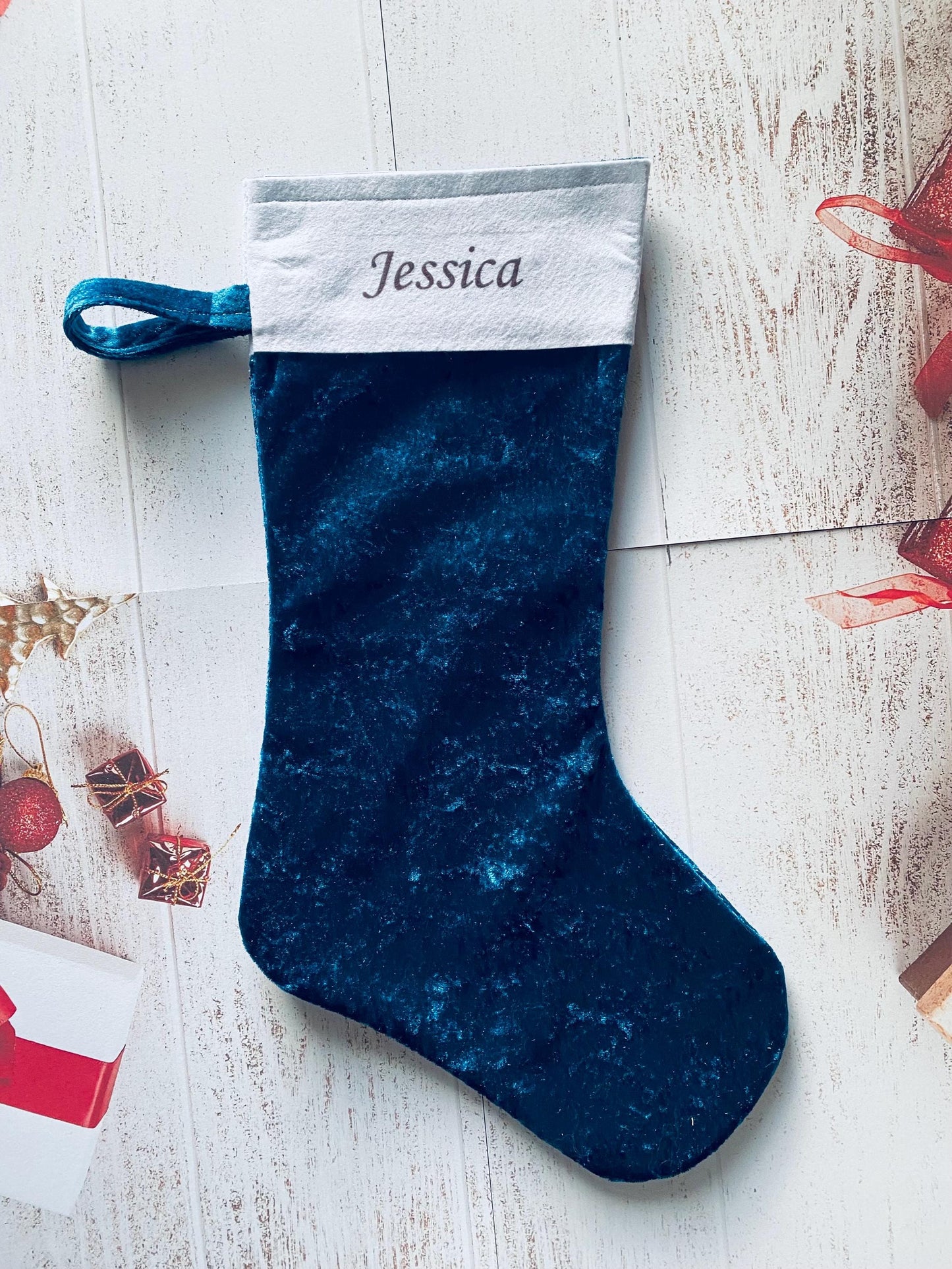 Christmas Stocking, Personalised Christmas Stockings, gift, Teal Blue Green Velvet Stocking, Size 45cm x 15cm Top to Toe, Full Lined, Decor,