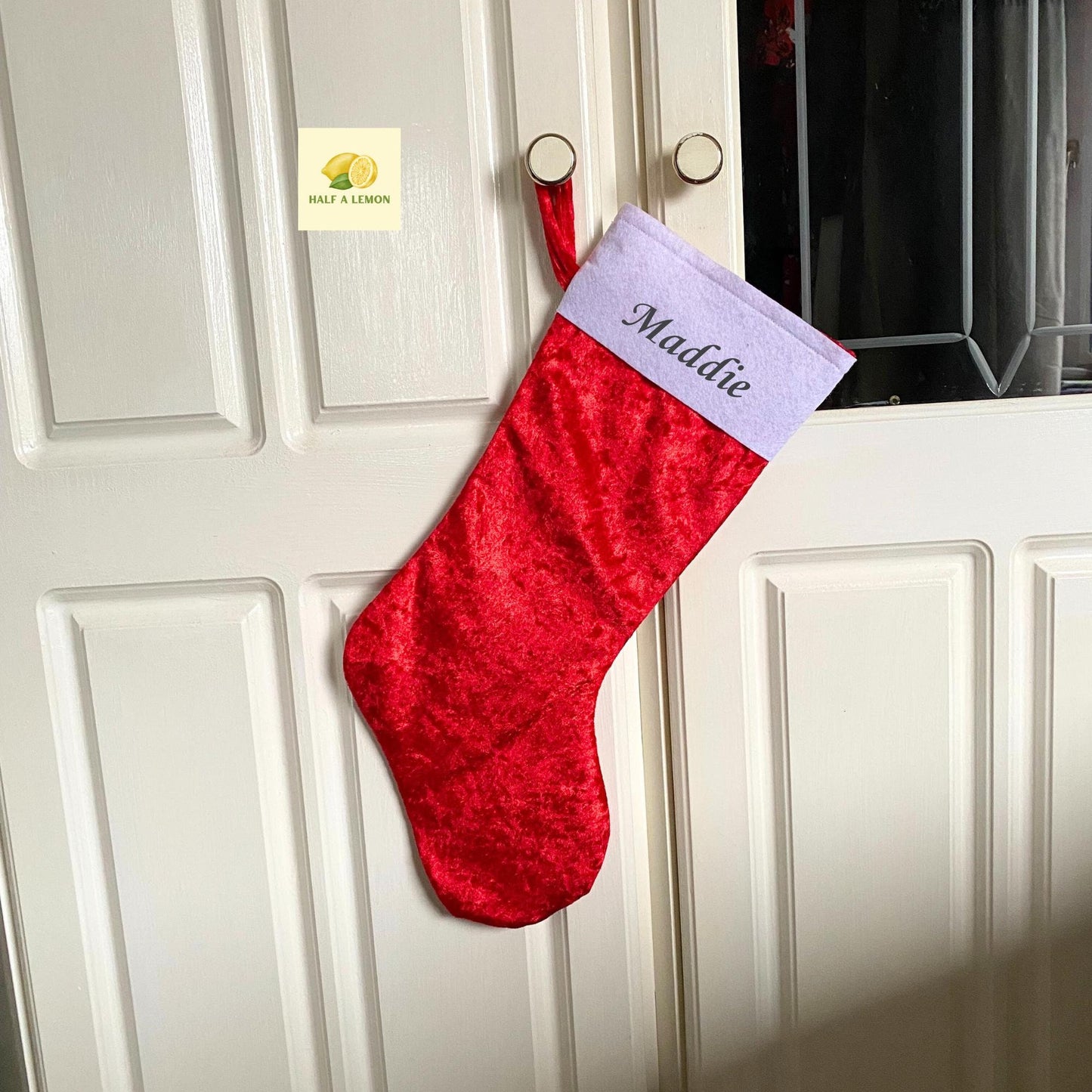 Personalised Christmas Stockings, Red Velvet Stocking, Standard Size 45cm x 25cm x 15cm - Fully Lined