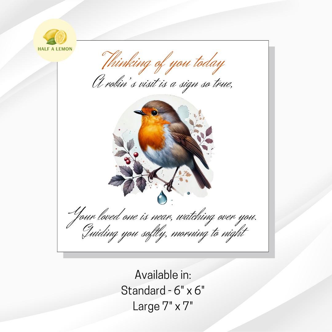 Bereavement Card, Sorry for your loss card, Sympathy Card, Remembrance Card, Robin, gift