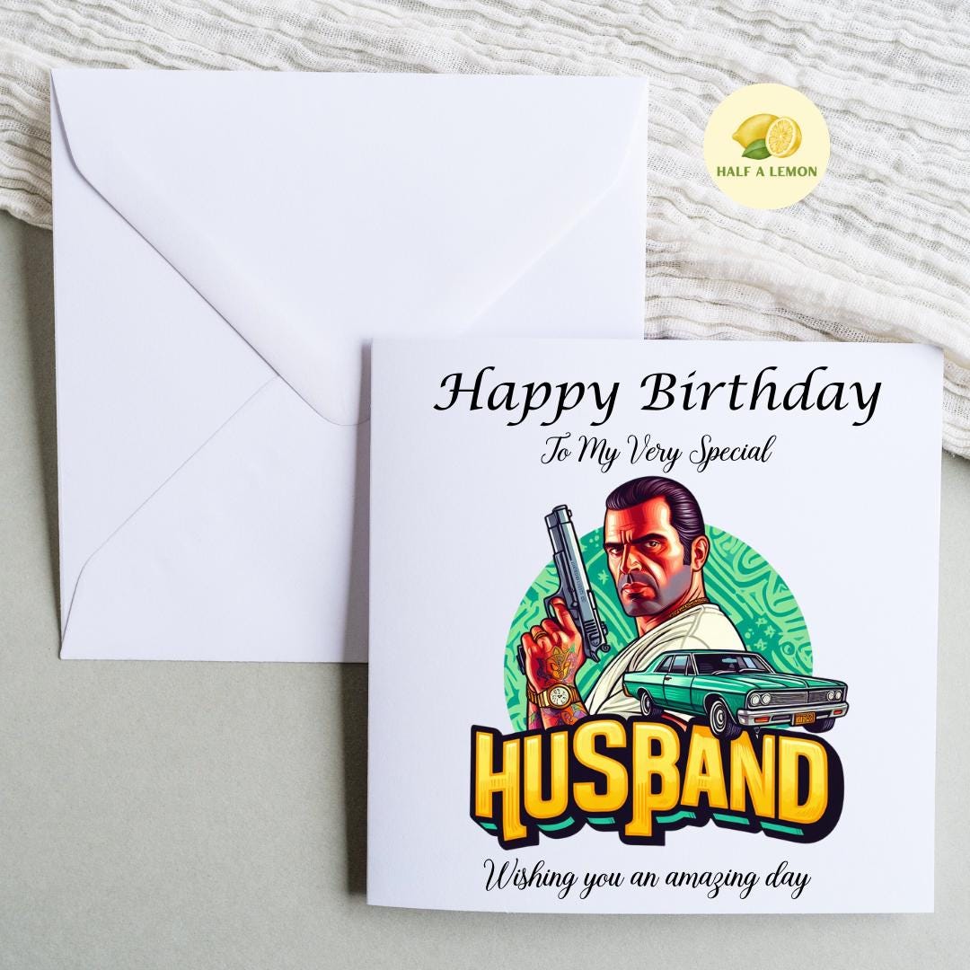 Birthday card for Husband, Husband Birthday, Gamer Husband, Video Game themed Birthday card, birthday gift, for him, cars, gift,