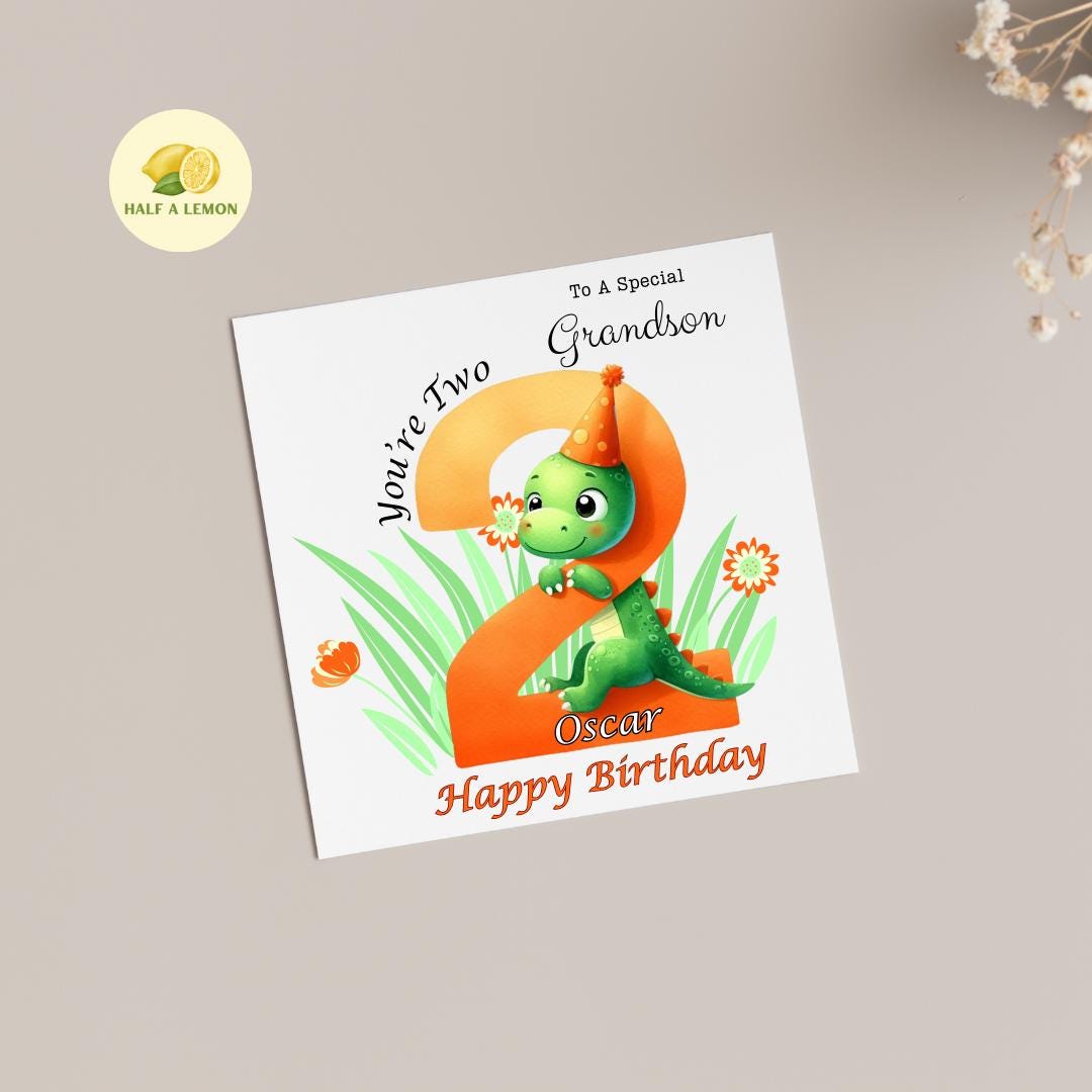 Personalised 2nd Birthday card for boy, for ANY Relation, Great Grandson, Grandson, Son, Great Nephew, Nephew, Godson, him, gift, dinosaur,