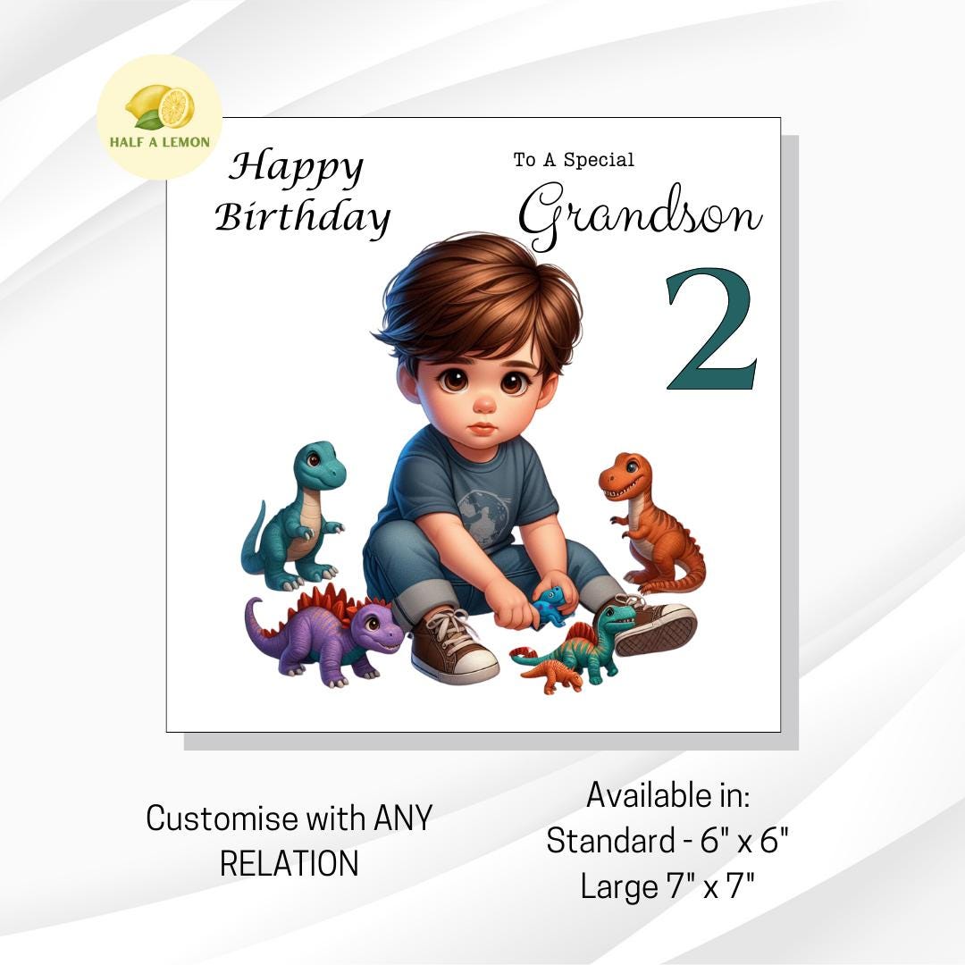 2nd Birthday card, for boy, for ANY Relation, Great Grandson, Grandson, Son, Great Nephew, Nephew, Godson, him, Two Today, gift, dinosaurs,