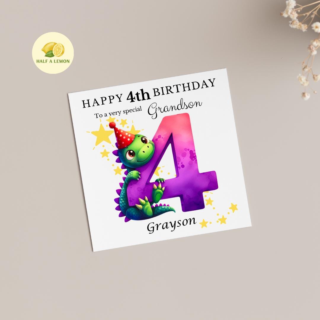 Personalised 4th Birthday card for boy, for ANY Relation, Great Grandson, Grandson, Son, Great Nephew, Nephew, Godson, him, gift, Dinosaur