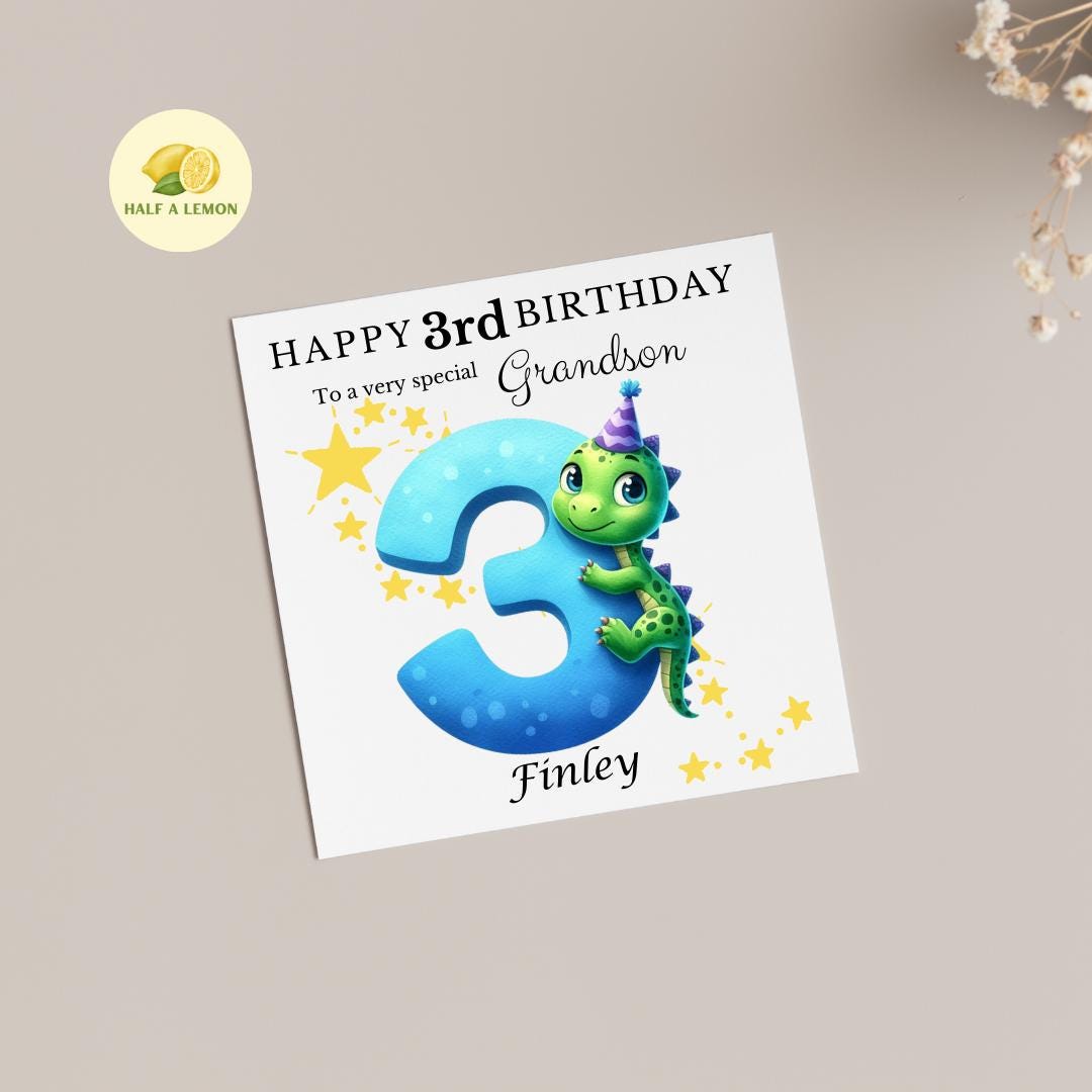 Personalised 3rd Birthday card for boy, for ANY Relation, Great Grandson, Grandson, Son, Great Nephew, Nephew, Godson, him, gift, dinosaur