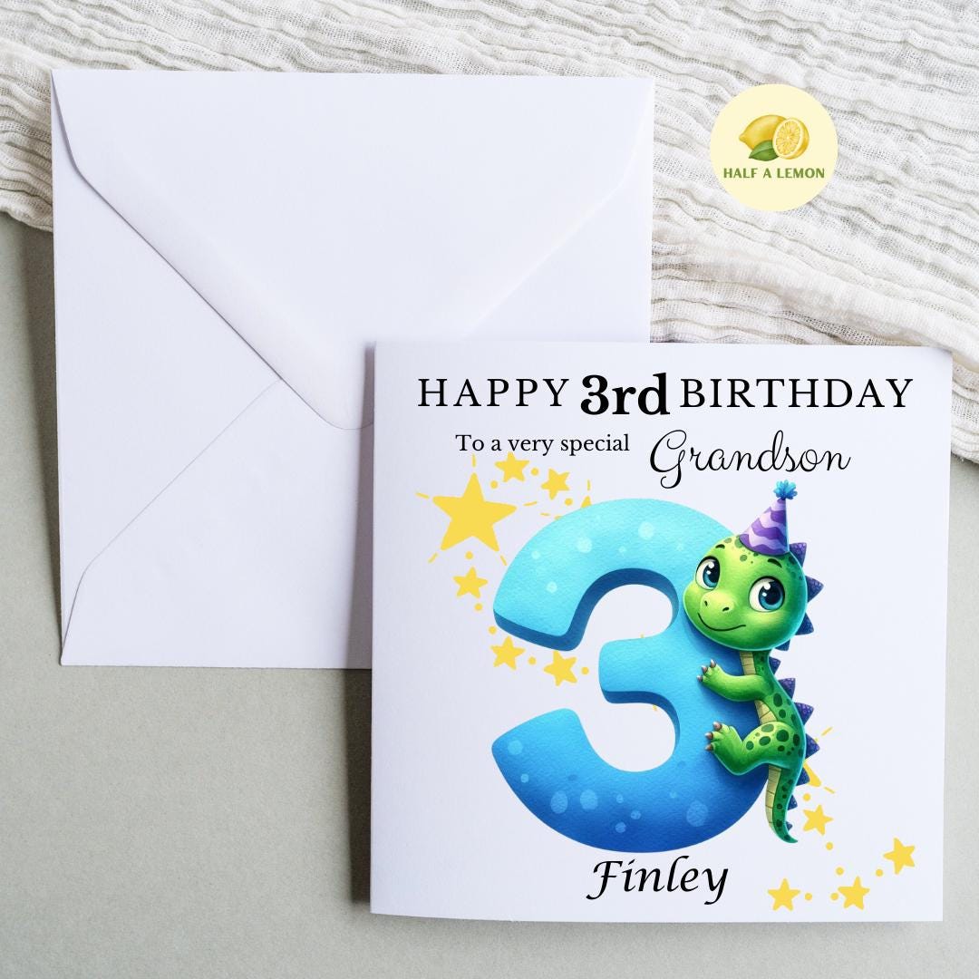 Personalised 3rd Birthday card for boy, for ANY Relation, Great Grandson, Grandson, Son, Great Nephew, Nephew, Godson, him, gift, dinosaur