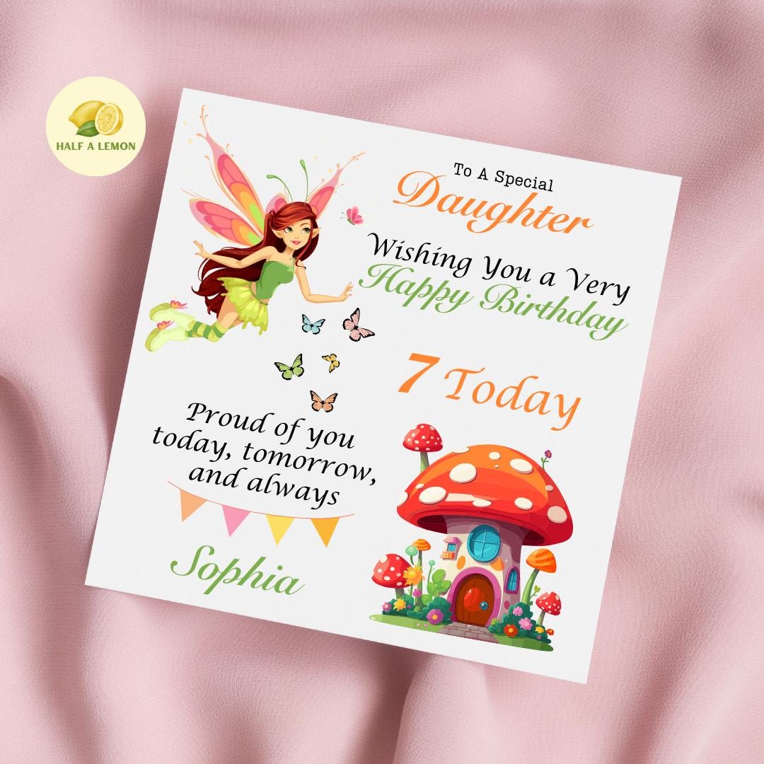 Birthday card, for her, Personalise, ANY Relation, ANY Age, Daughter, Great Granddaughter, Granddaughter, Niece, Fairy, gift, Age 3 to 12