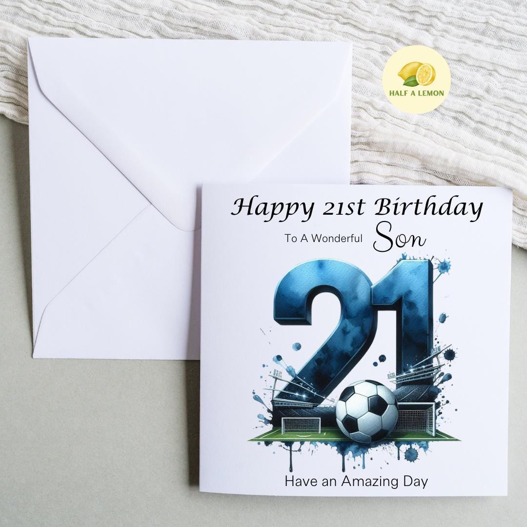 21st Birthday card, ANY Relation, Son, Great Grandson, Grandson, Great Nephew, Nephew, Brother, gift, Blue Team Football Birthday card, him,