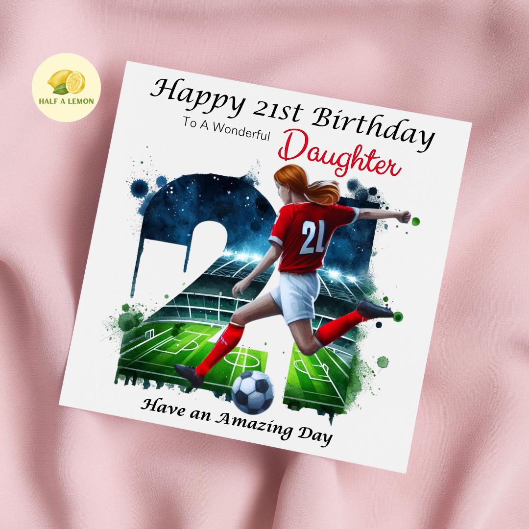21st Birthday Card, Daughter Birthday Card, Granddaughter Birthday Card, Sister Birthday Card, Niece, Football, Red Team, Red hair, gift,