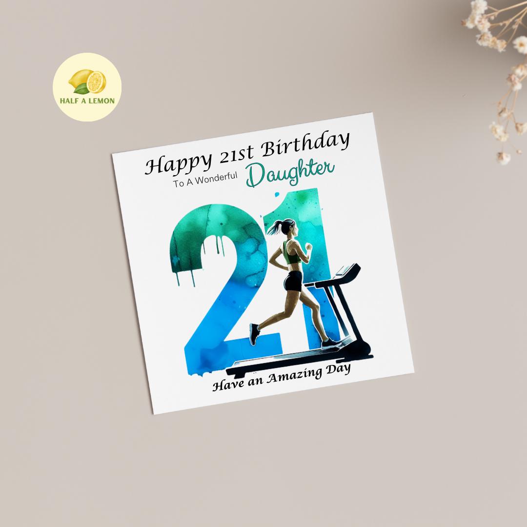 21st Birthday Card, Daughter Birthday Card, Granddaughter Birthday Card, Sister Birthday Card, Niece, Running, keep fit, Brown hair, gift