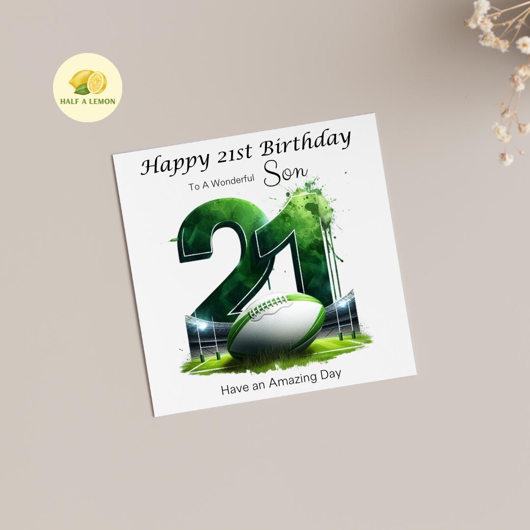 21st Birthday card, ANY Relation, Son, Great Grandson, Grandson, Nephew, Brother, gift, Green Team Rugby Birthday card, him,