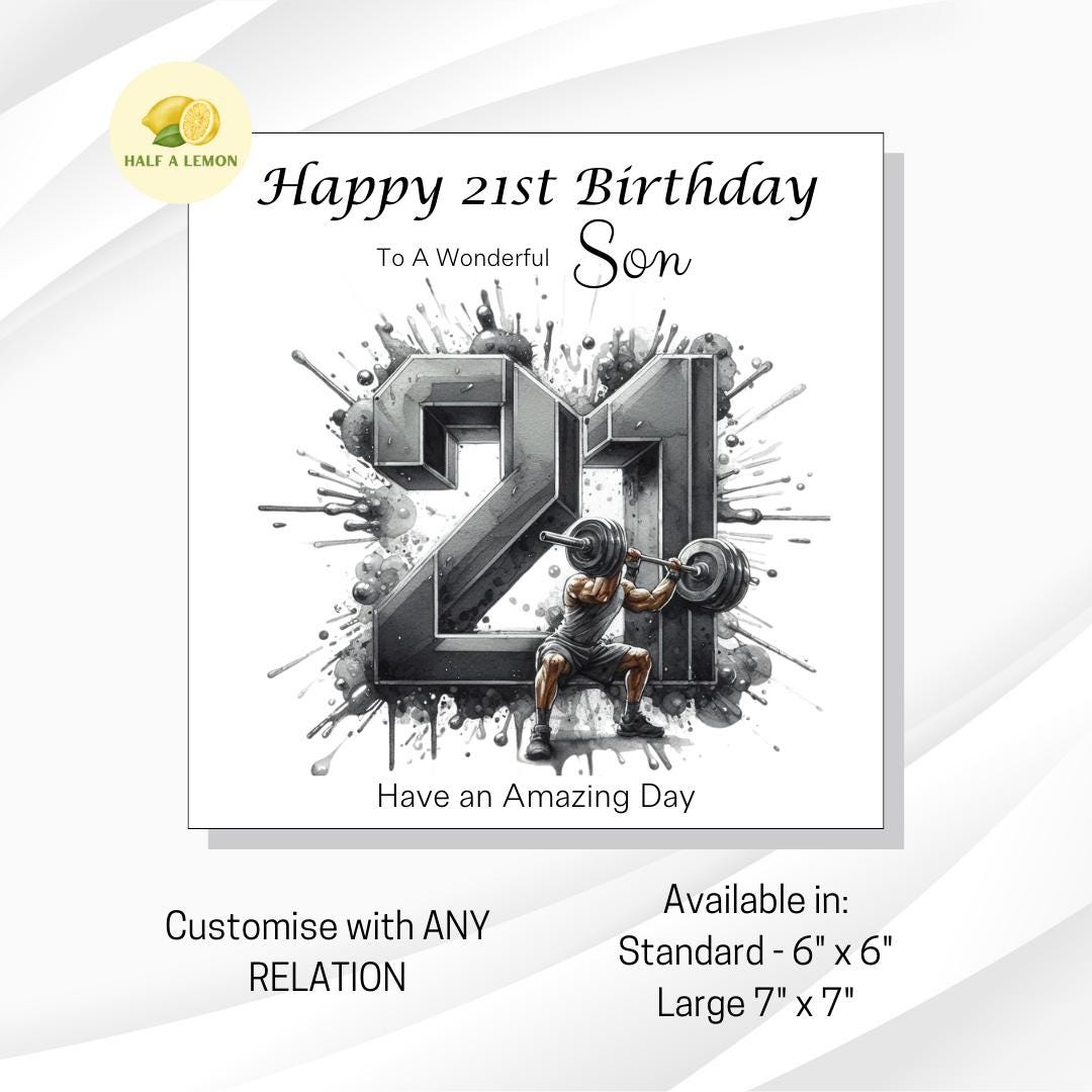 21st Birthday card, ANY Relation, Son, Great Grandson, Grandson, Nephew, Brother, gift, Weight lifting, gym, Birthday card, him,