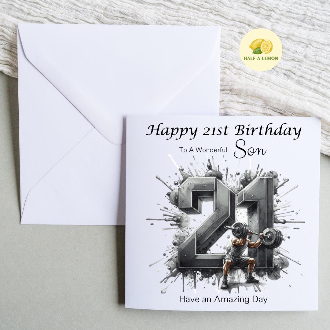 21st Birthday card, ANY Relation, Son, Great Grandson, Grandson, Nephew, Brother, gift, Weight lifting, gym, Birthday card, him,
