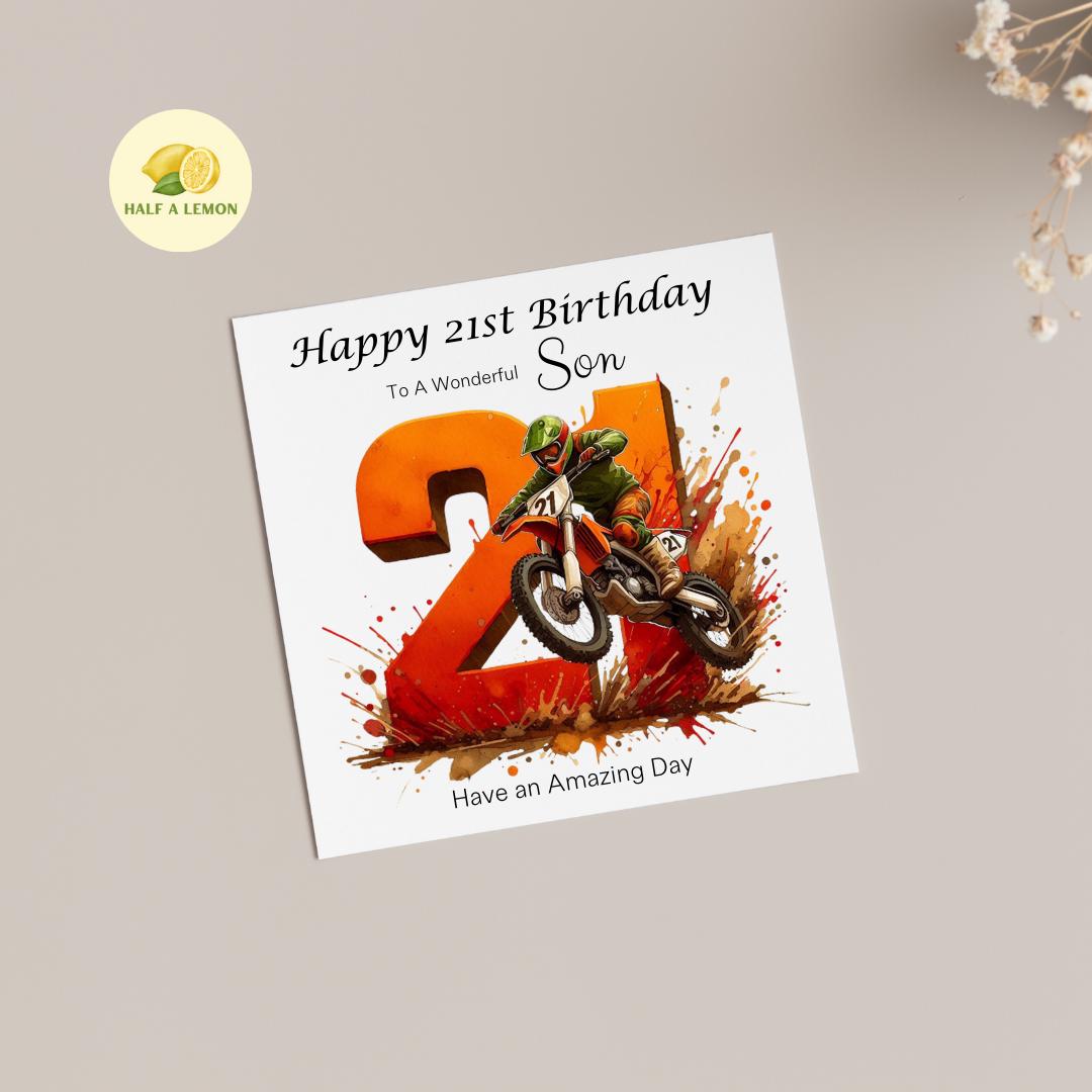 21st Birthday card, ANY Relation, Son, Great Grandson, Grandson, Nephew, Brother, gift, Dirt Biker, Birthday card, him,