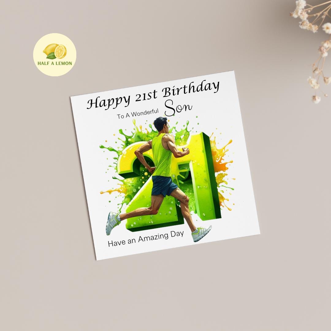 21st Birthday card, ANY Relation, Son, Great Grandson, Grandson, Nephew, Brother, gift, Running, Runner, Birthday card, him, brown hair,