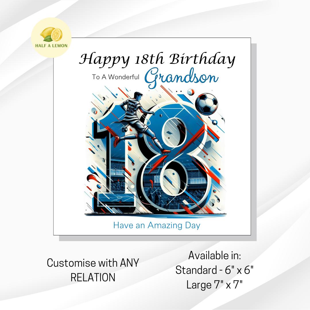 18th Birthday Card, 18th Birthday Card Son, Son Birthday Card, Grandson, Brother Birthday Card, Nephew, Football, 18th Birthday Gift,