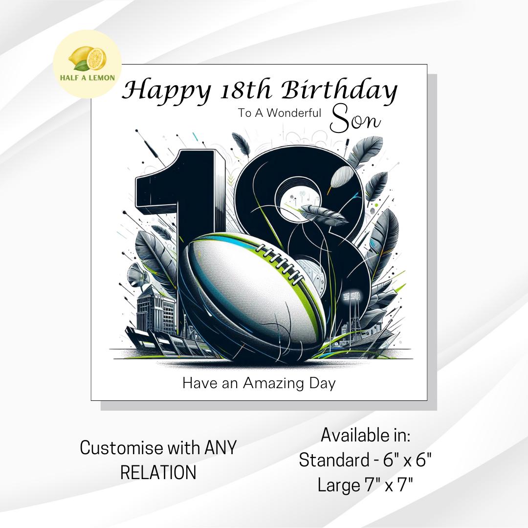 18th Birthday card for Son, Great Grandson, Grandson, Nephew, Great Nephew, Brother, Rugby themed Birthday card, birthday gift, 18th gift,