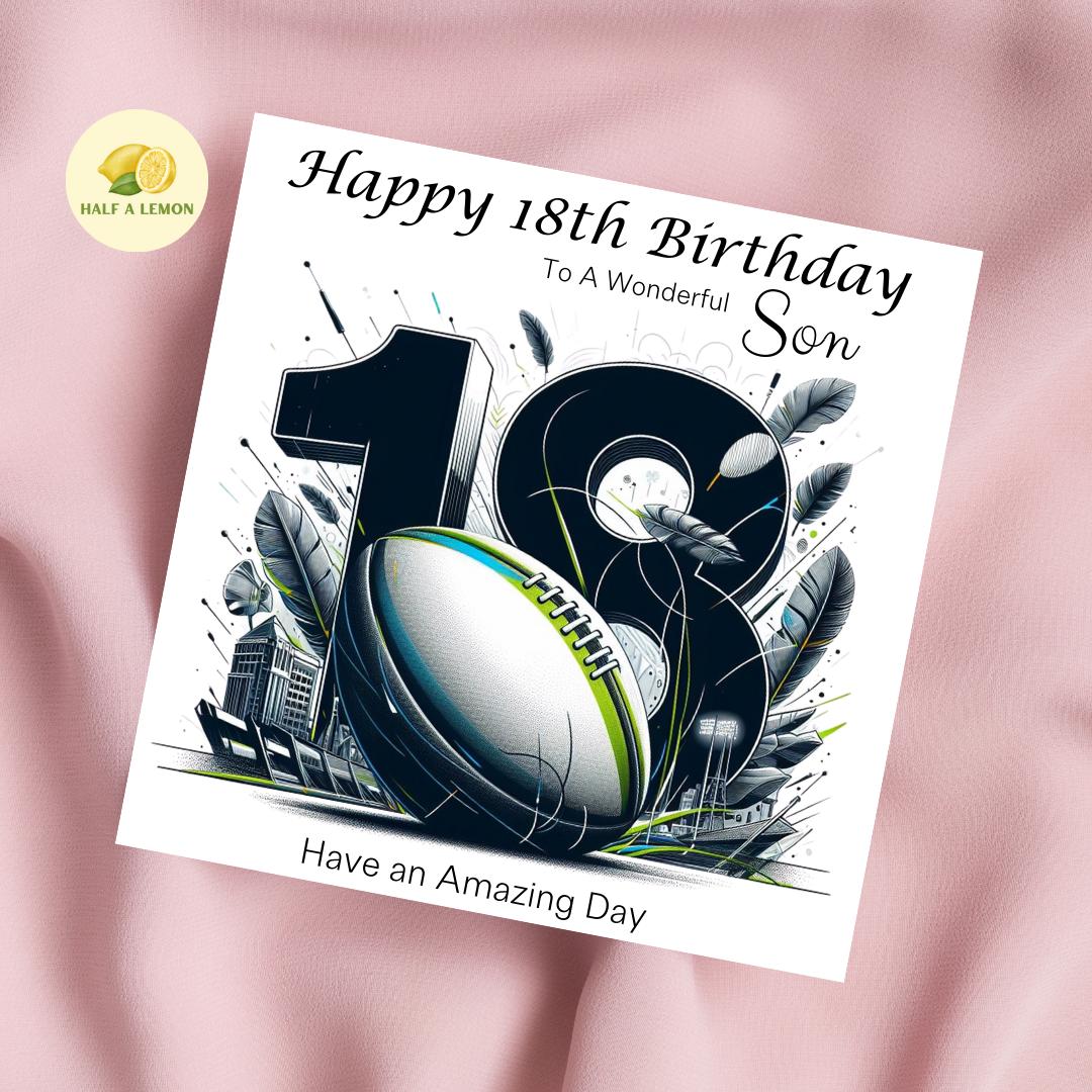 18th Birthday card for Son, Great Grandson, Grandson, Nephew, Great Nephew, Brother, Rugby themed Birthday card, birthday gift, 18th gift,