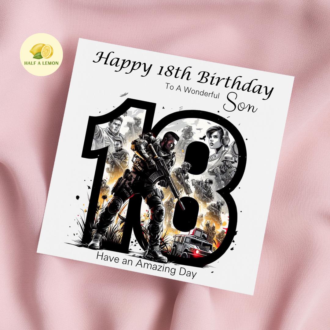 18th Birthday card for Son, also for Great Grandson, Grandson, Great Nephew, Nephew, Brother, Video Game themed Birthday card, 18th gift,