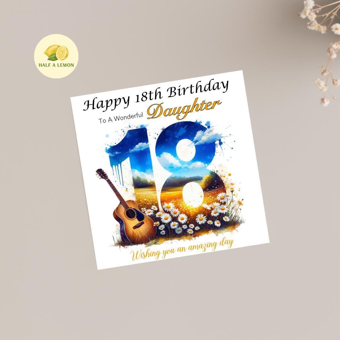 18th Birthday Card, Daughter 18th Birthday Card, Daughter Birthday Card, Granddaughter 18th Birthday Card, Music, Guitar, 18th Birthday Gift
