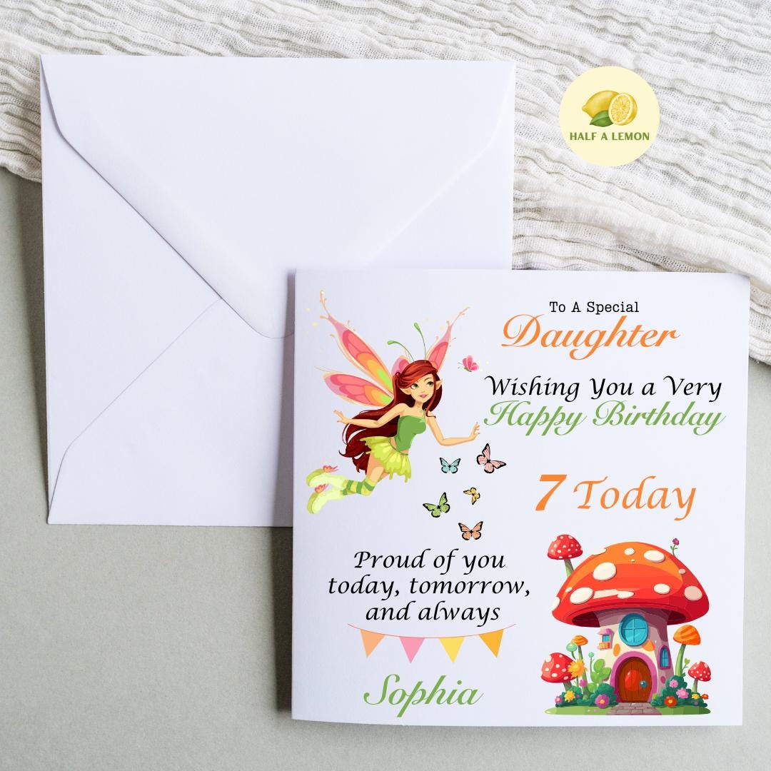 Birthday card, for her, Personalise, ANY Relation, ANY Age, Daughter, Great Granddaughter, Granddaughter, Niece, Fairy, gift, Age 3 to 12