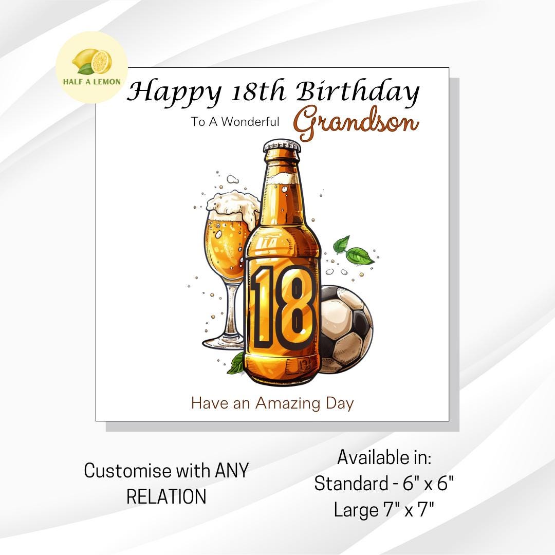 18th Birthday Card, 18th Birthday Card Son, Son Birthday Card, Grandson, Brother Birthday Card, Nephew, Beer, Football, 18th Birthday Gift