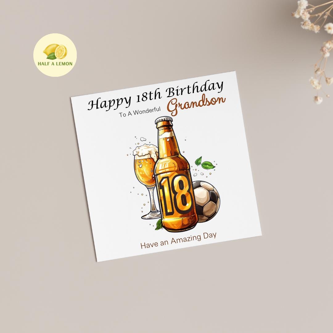 18th Birthday Card, 18th Birthday Card Son, Son Birthday Card, Grandson, Brother Birthday Card, Nephew, Beer, Football, 18th Birthday Gift