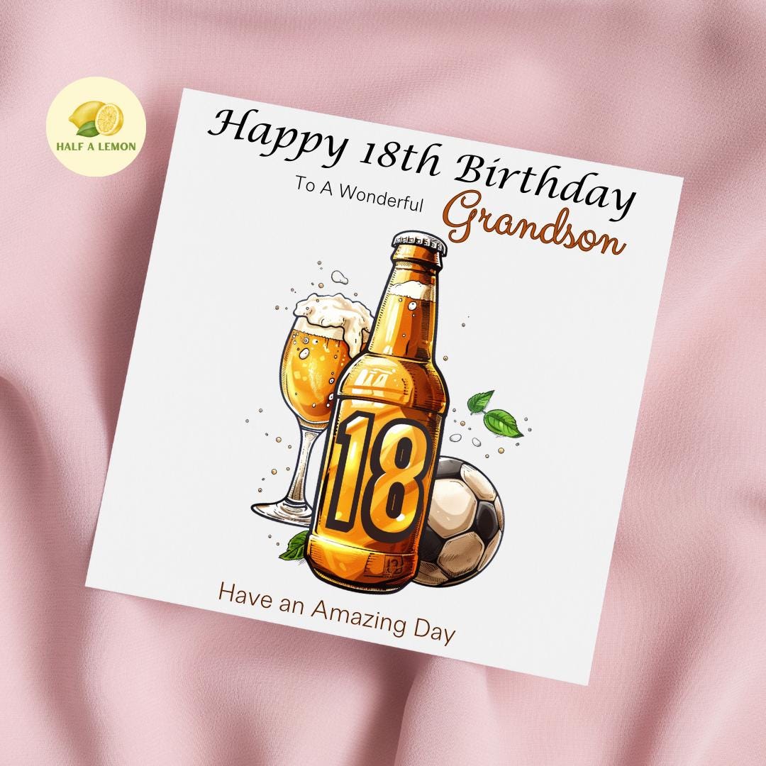 18th Birthday Card, 18th Birthday Card Son, Son Birthday Card, Grandson, Brother Birthday Card, Nephew, Beer, Football, 18th Birthday Gift