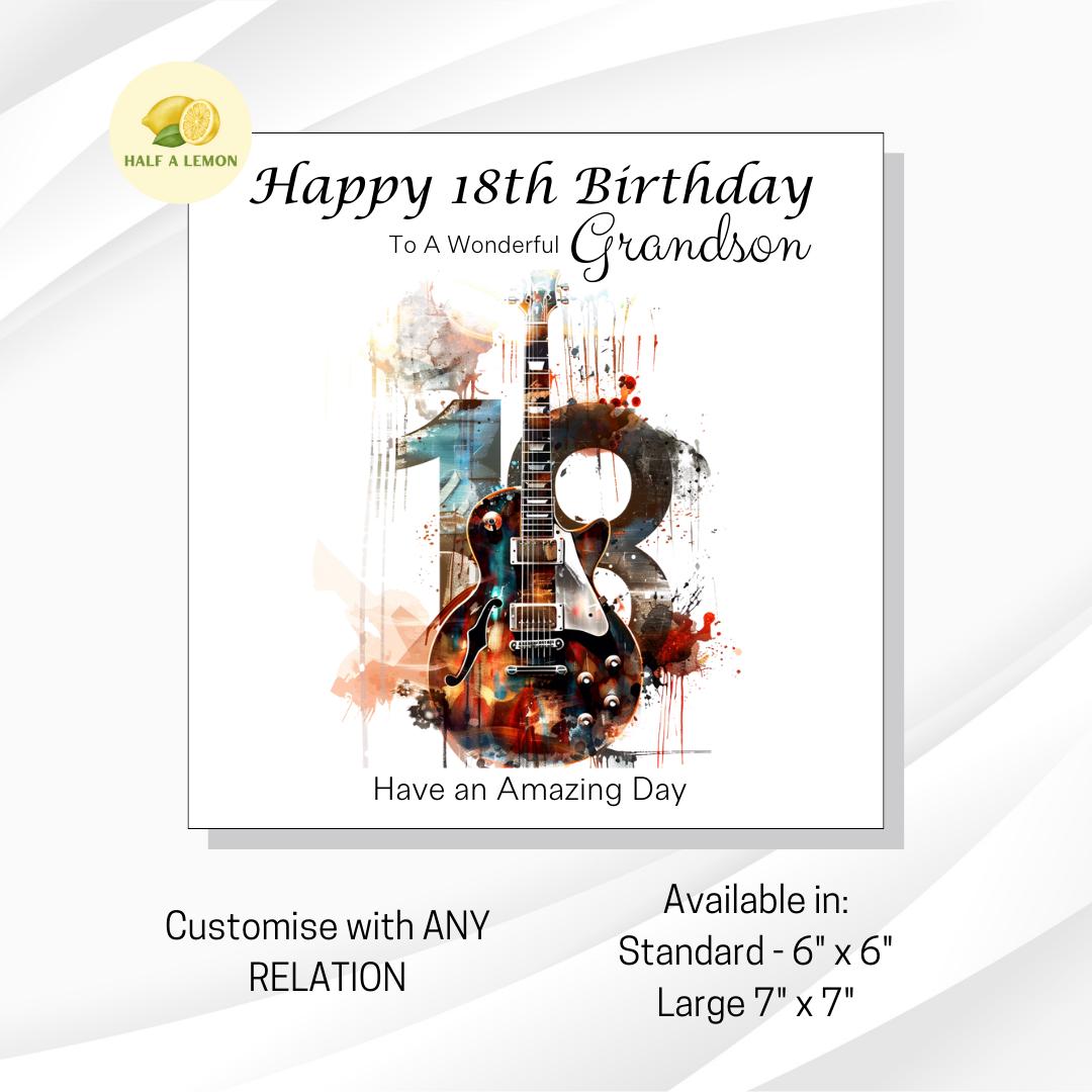 18th Birthday card for Grandson, Grandson 18th Birthday, Son, Great Grandson, Nephew , Brother, Rock Music themed Birthday card, 18th gift,