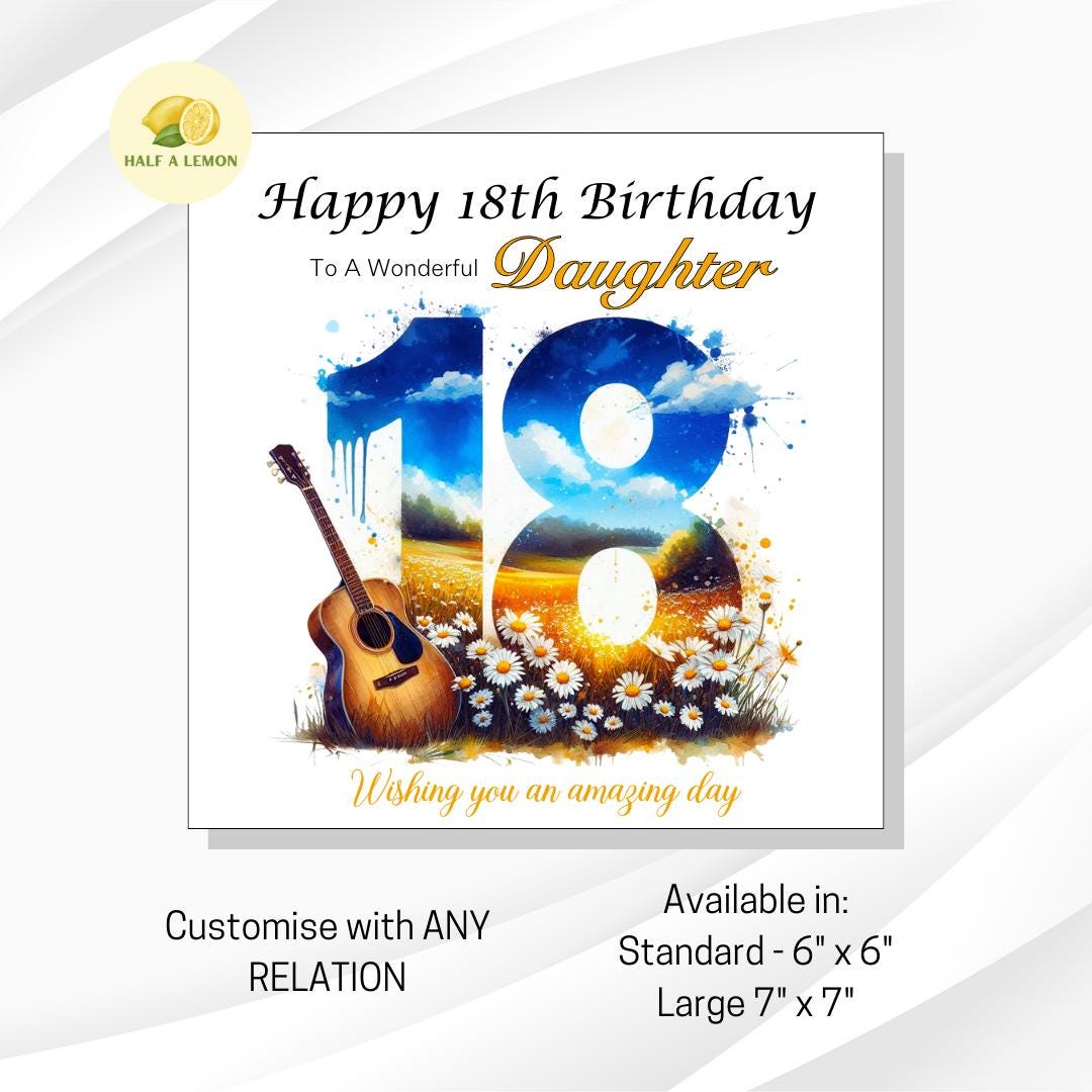 18th Birthday Card, Daughter 18th Birthday Card, Daughter Birthday Card, Granddaughter 18th Birthday Card, Music, Guitar, 18th Birthday Gift