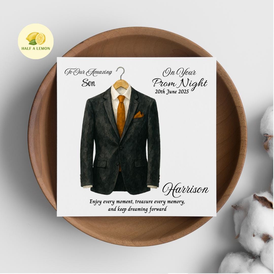 Prom Card for Son, Personalised Grandson Prom Card, Prom Card for Nephew, Gold Tie, for Boyfriend, Friend, Escort, Prom Gift, Prom Night,