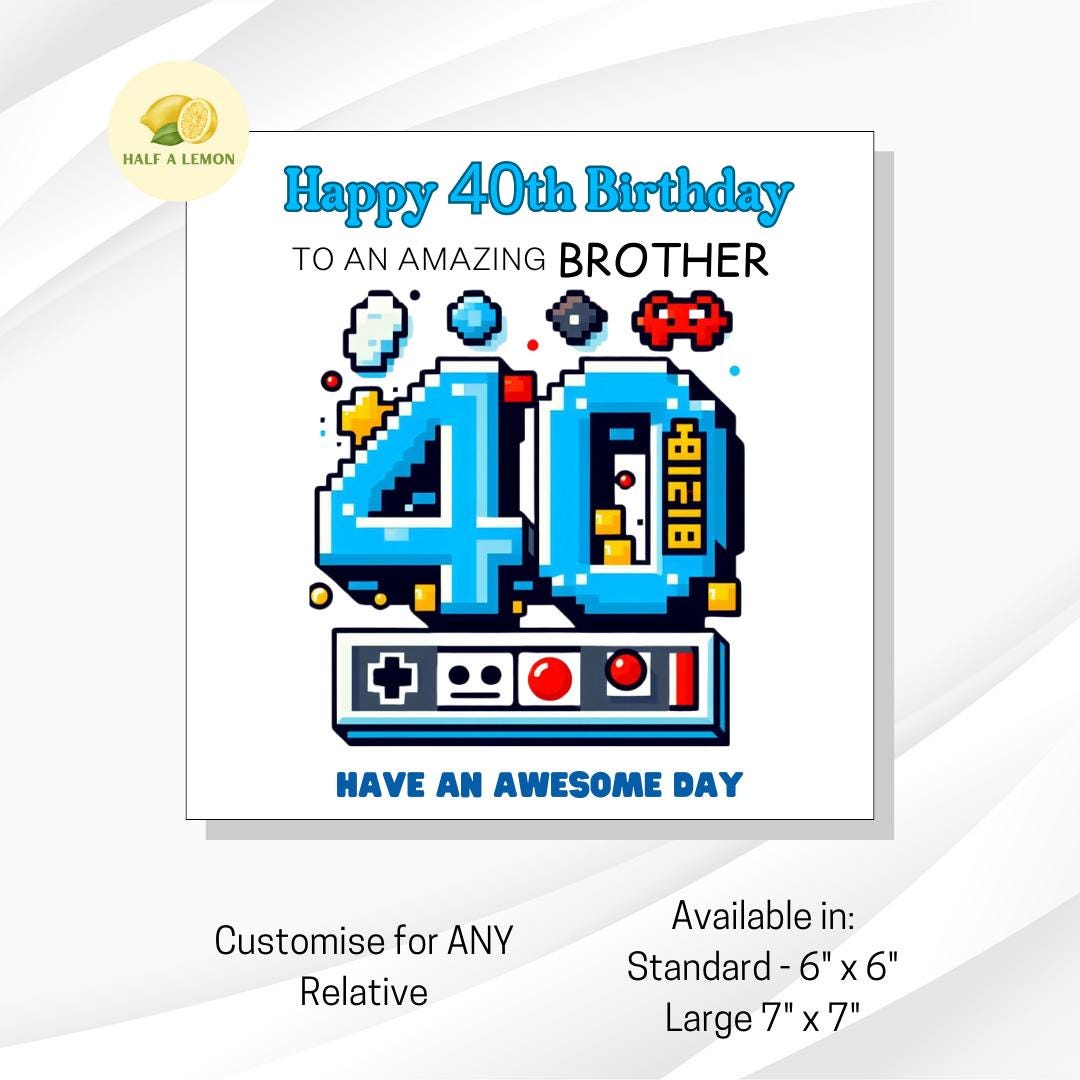 Son 40th Birthday Card – Retro Pixel Gaming Design | Unique Video Game Style Card | 40th Birthday Card for Him | 40th Birthday Gift