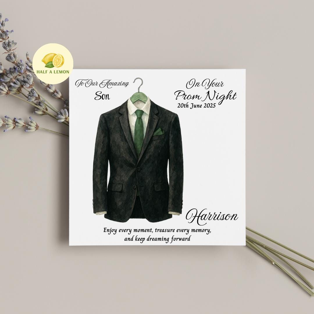 Prom Card for Son, Personalised Grandson Prom Card, Prom Card for Nephew, Green Tie, for Boyfriend, Friend, Escort, Prom Gift, Prom Night,