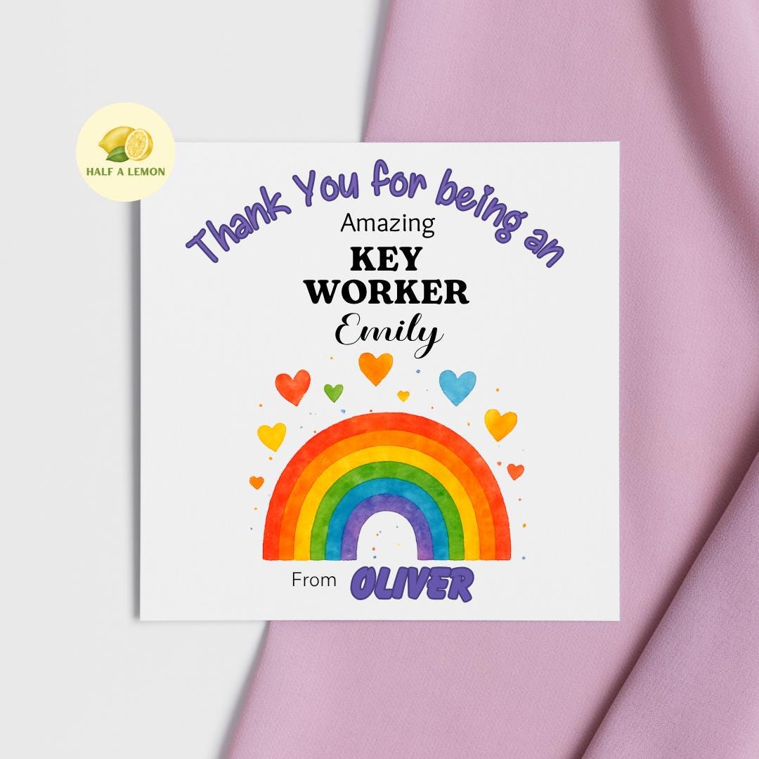 Thank you Keyworker Teacher card, Personalised Thank You Card, Primary School, Junior, Secondary, Add Teacher + Pupil Name, End of Term gift