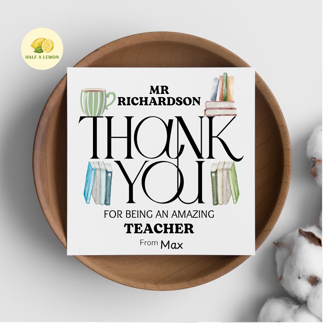 Thank You Teacher Card, Personalised Teacher Thank You Card, Primary School, Junior, Secondary Add Teacher + Pupil Name, End of Term gift,