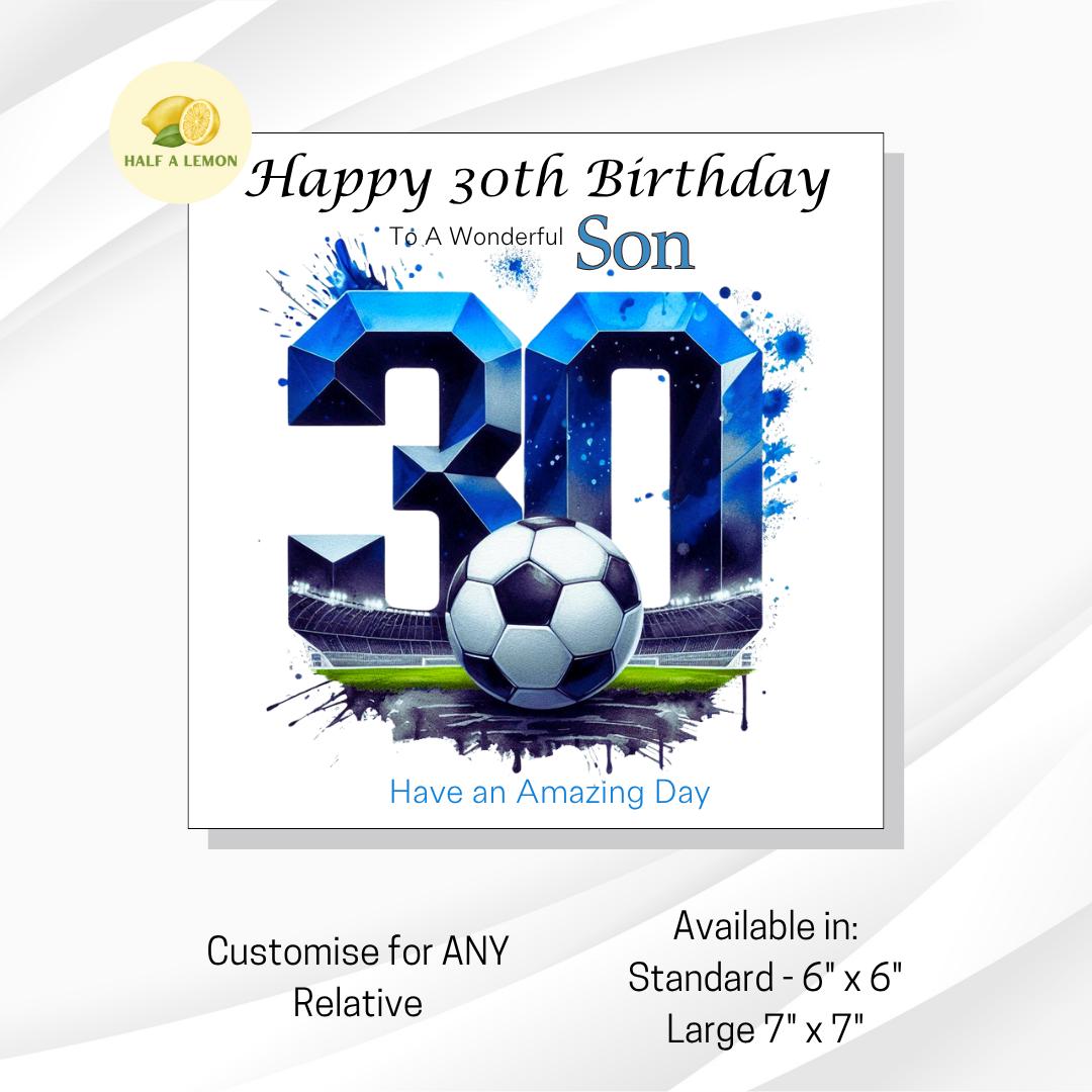 30th Birthday Card, 30th Birthday Card for Son, Brother 30th Birthday Card, for Nephew, Son in-law, 30th Birthday Gift, Blue Football Team,