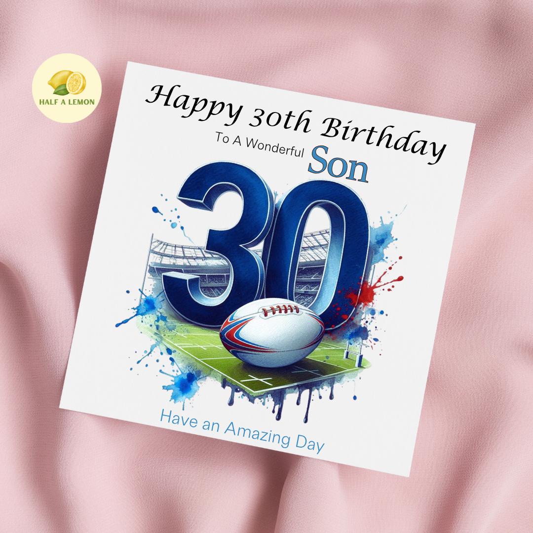 30th Birthday Card, 30th Birthday Card for Son, Brother 30th Birthday Card, for Nephew, Son in-law, 30th Birthday Gift, Rugby themed 30th,