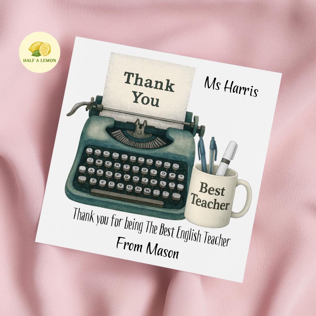 Teacher Thank You Card, Personalised Thank You English Teacher Card, Senior School, High School, Secondary School Add Teacher + Pupil Name