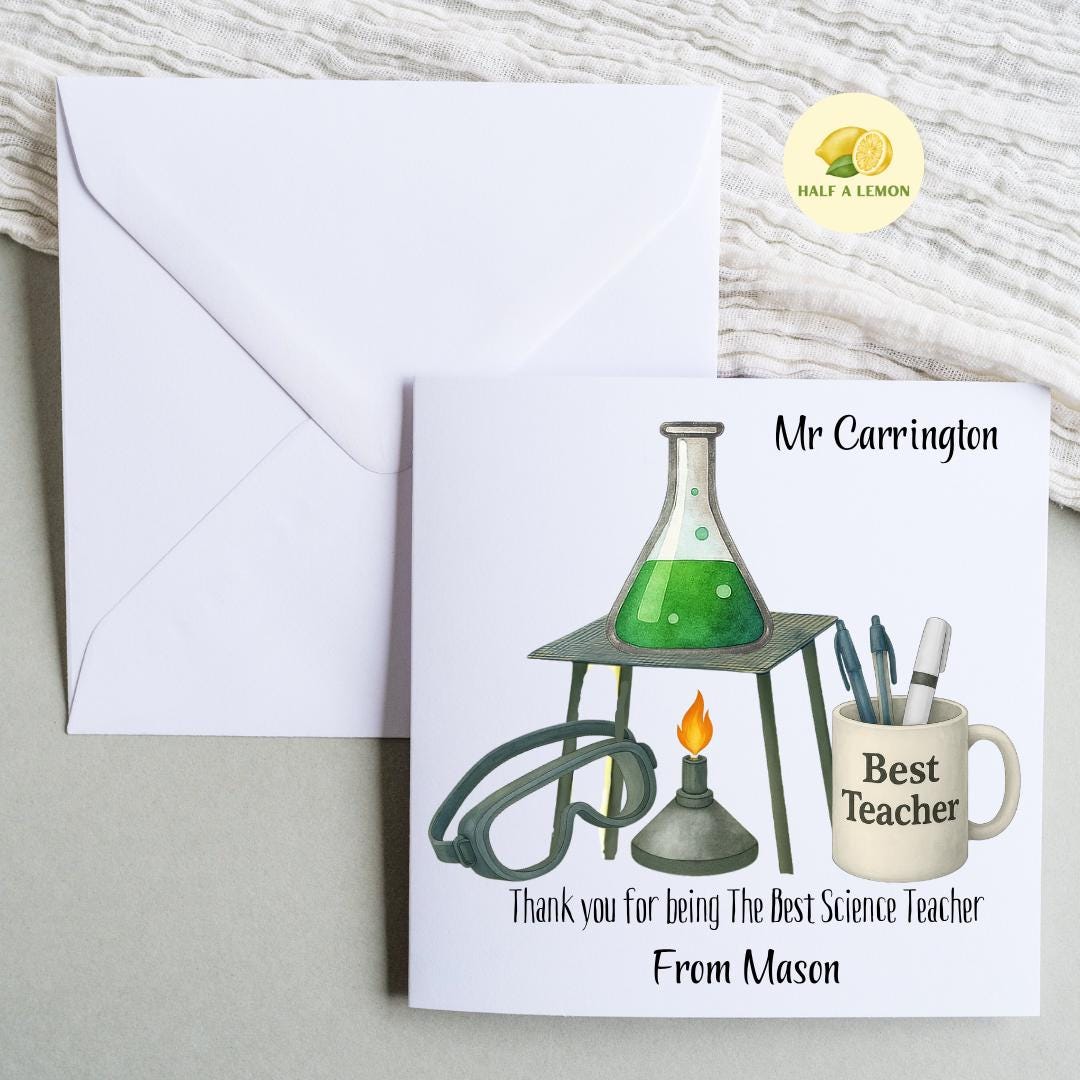 Teacher Thank You Card, Personalised Thank You Science Teacher Card, Senior School, High School, Secondary School Add Teacher + Pupil Name