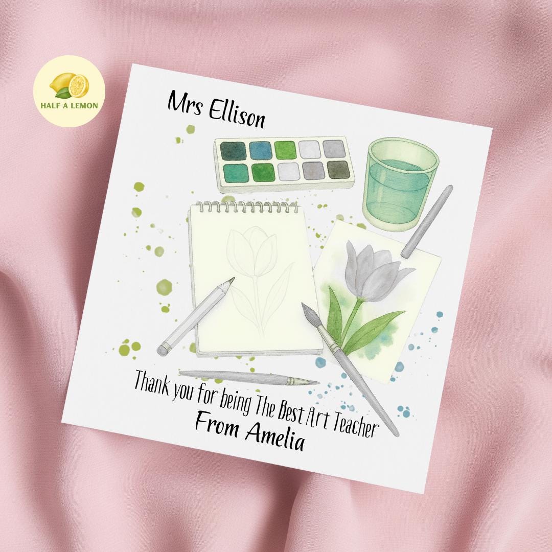 Teacher Thank You Card, Personalised Thank You Art Teacher Card, Senior School, High School, Secondary School Add Teacher + Pupil Name