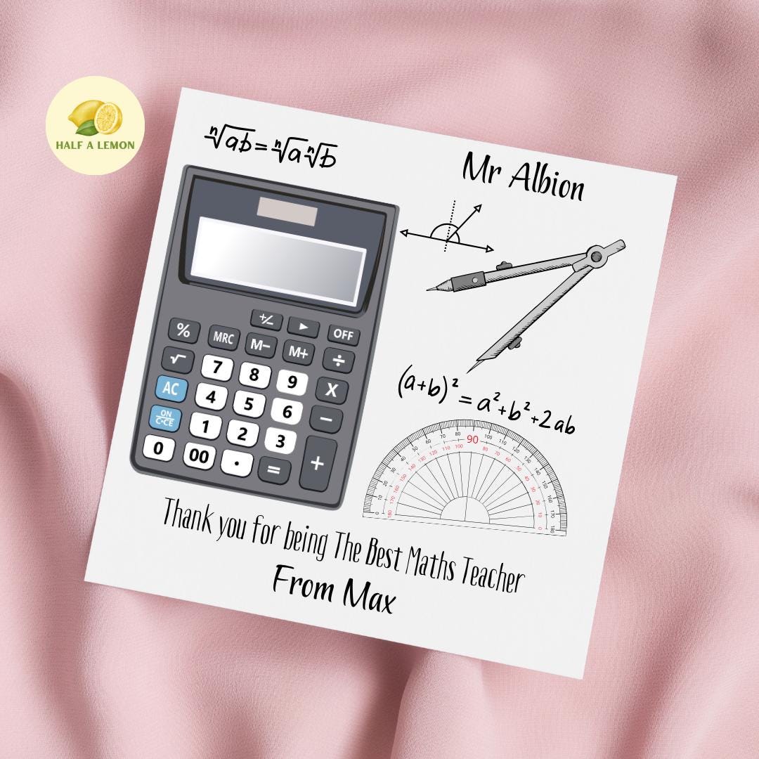 Teacher Thank You Card, Personalised Thank You Maths Teacher Card, Senior School, High School, Secondary School Add Teacher + Pupil Name