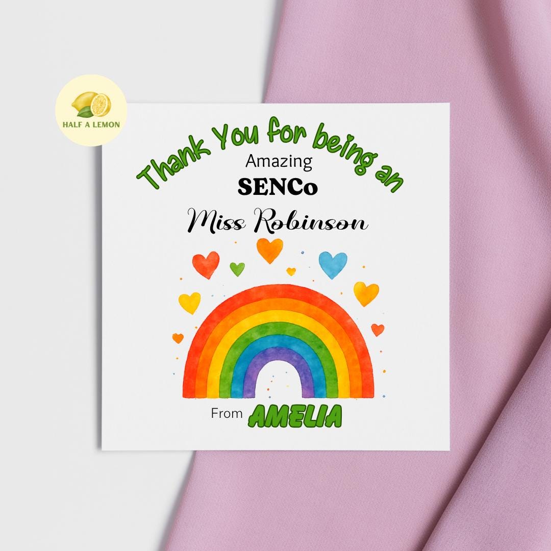 Teacher Thank you card, Personalised SENCo Thank You Card, Primary School, Junior, Secondary, Add Teacher + Pupil Name, End of Term gift,