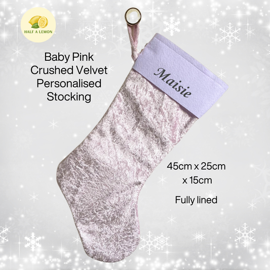 Christmas Stocking, Personalised Christmas Stockings, gift, Pink Velvet Stocking, Standard Size 45cm x 15cm Top to Toe, Fully Lined, Decor,