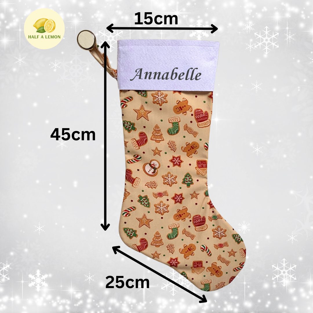 Christmas Stocking, Personalised Christmas Stockings, gift, Gingerbread and Candy Cane Stocking, Size 45cm x 18cm, Fully Lined, Decor,