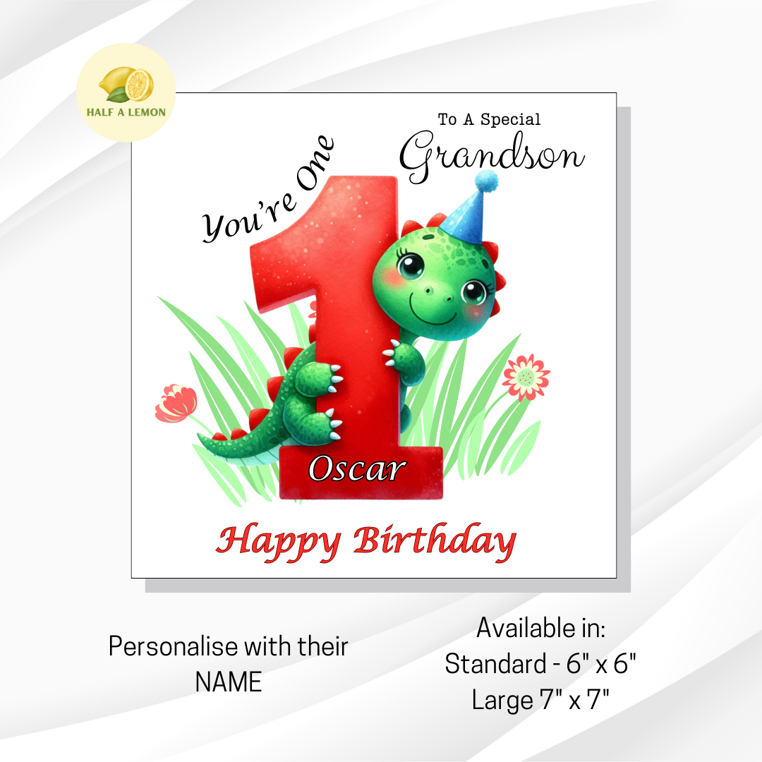 Personalised First Birthday Card, 1st Birthday card for boy, for Grandson, Great Grandson, Son, Great Nephew, Nephew,