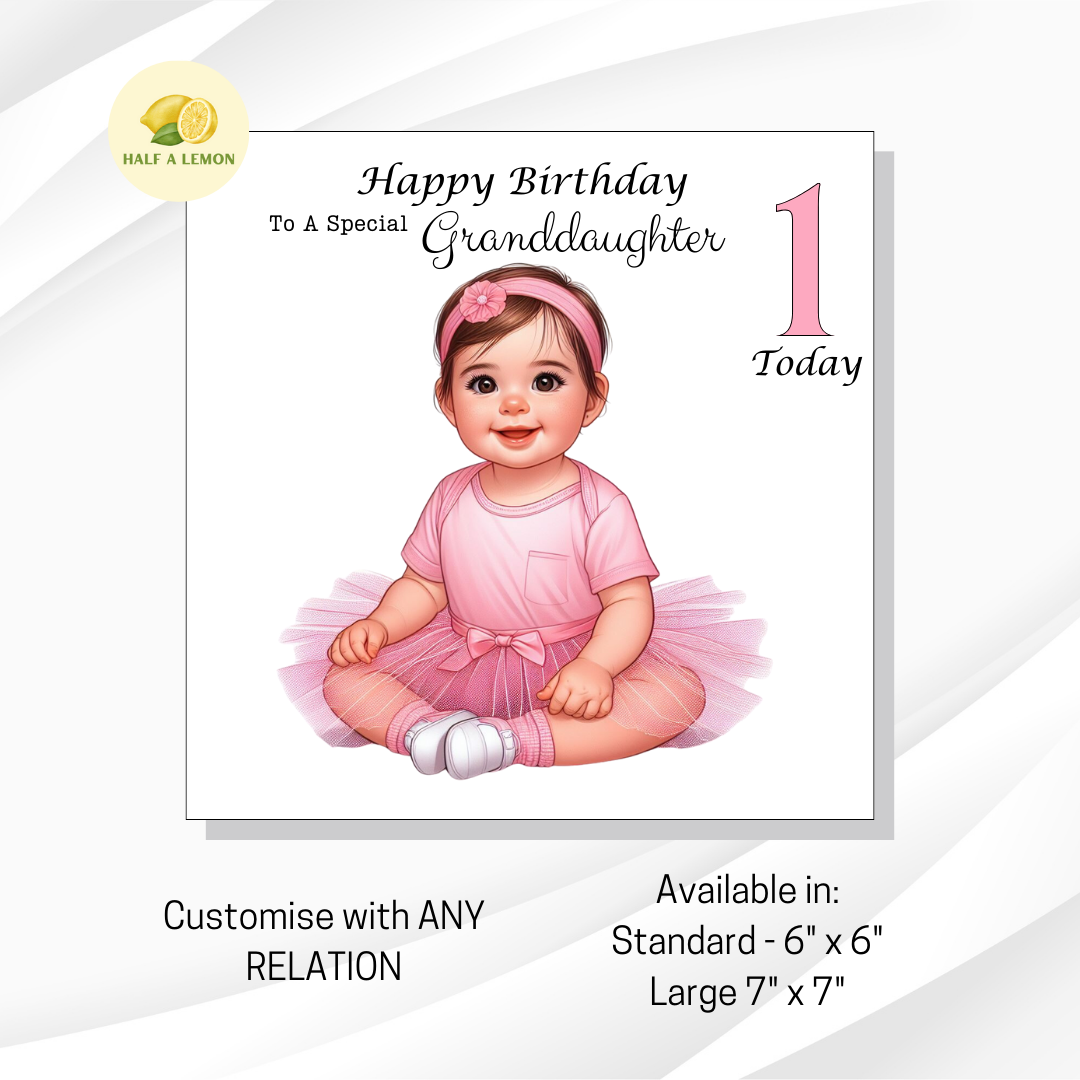 First Birthday Card, 1st Birthday card for girl, for Great Granddaughter, Granddaughter, Daughter, Great Niece, Niece