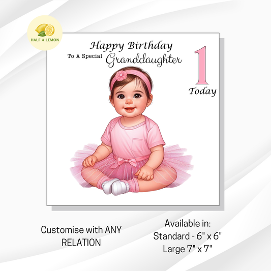 First Birthday Card, 1st Birthday card for girl, for Great Granddaughter, Granddaughter, Daughter, Great Niece, Niece